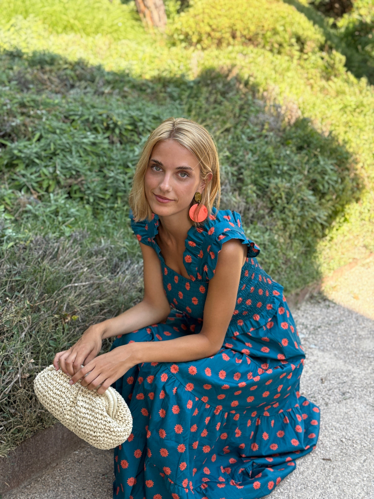 Vestido Menerbés Verde y Coral