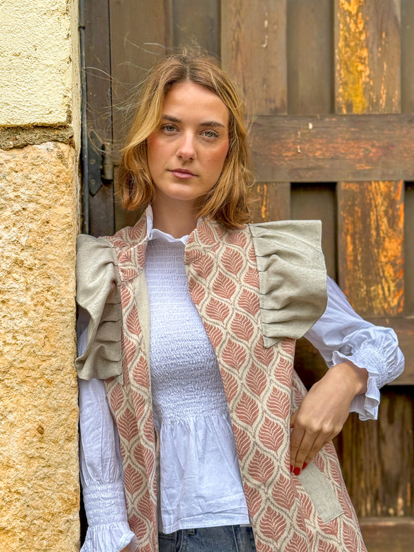 Chaleco 9MÁS5 Rosa y Beige