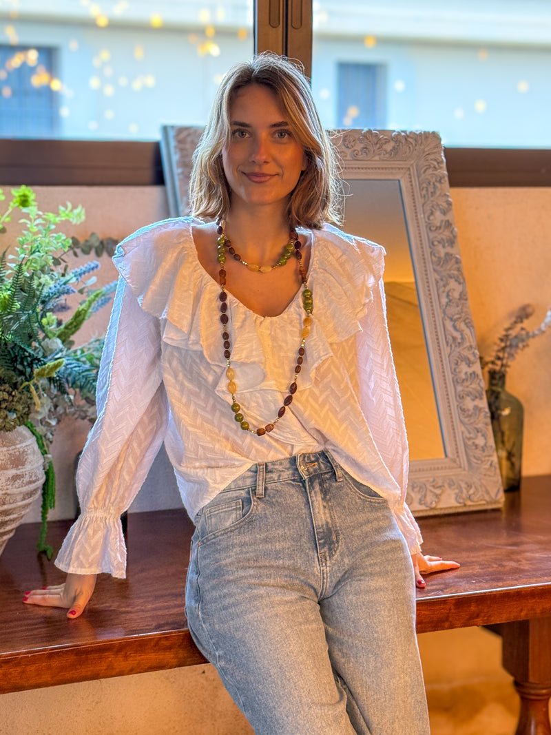 Camisa Blanca Volantes Textura