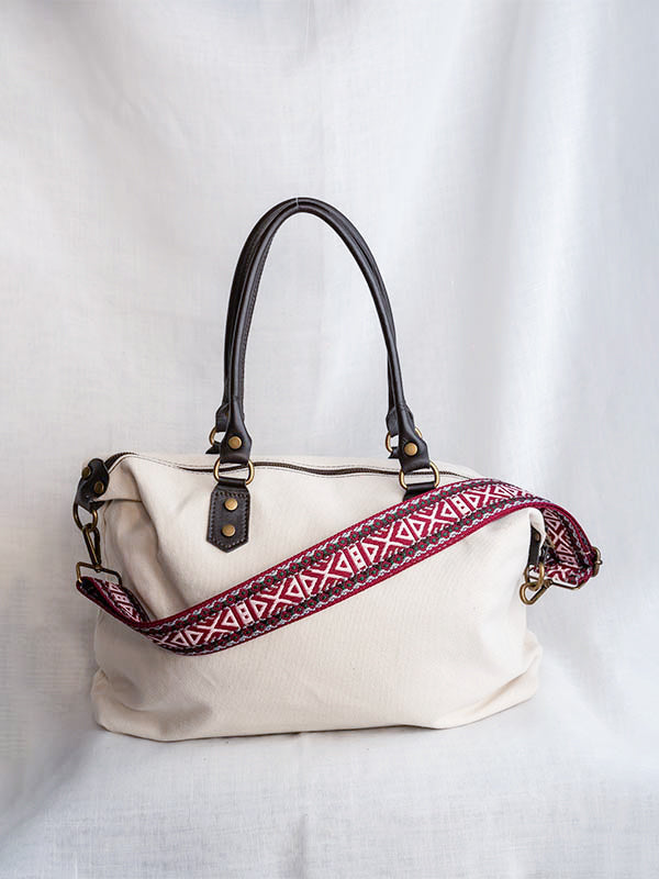 Bolso shopper color blanco crudo con correa estampada